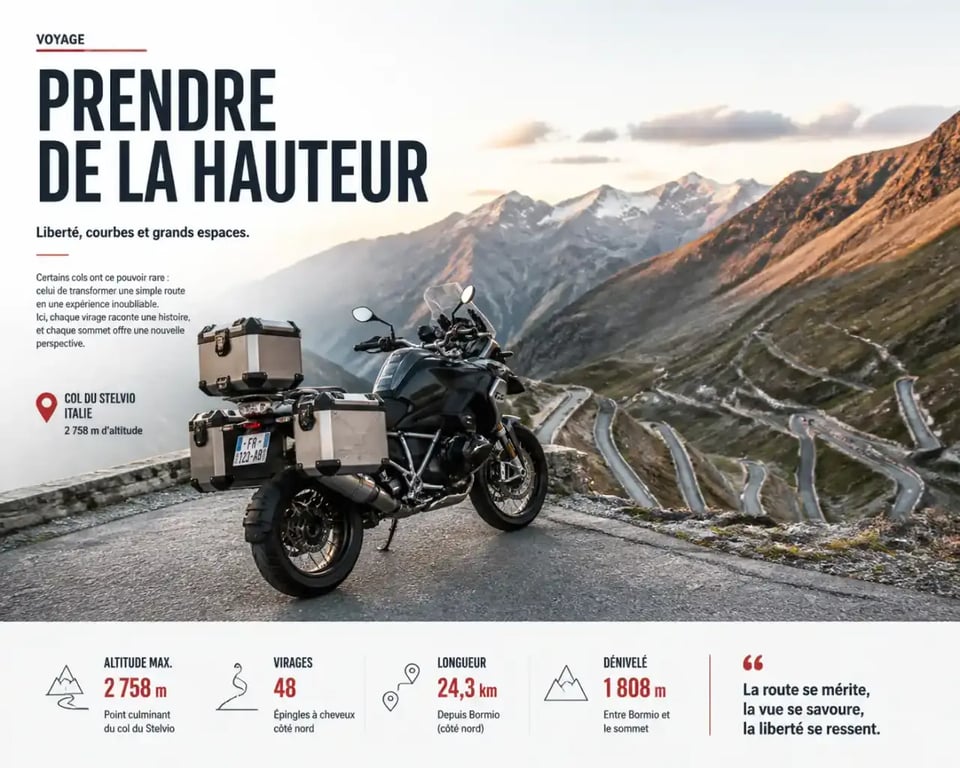 Moto sur un col alpin emblématique d'un voyage moto europe