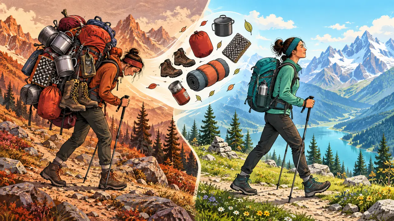 Sac à dos de trek avant et après son allègement de quatre kilos