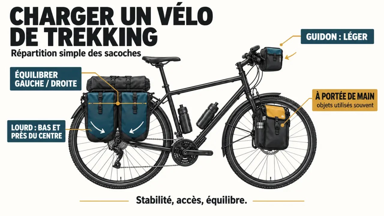 Schéma de répartition du chargement pour une trekking sacoche à vélo