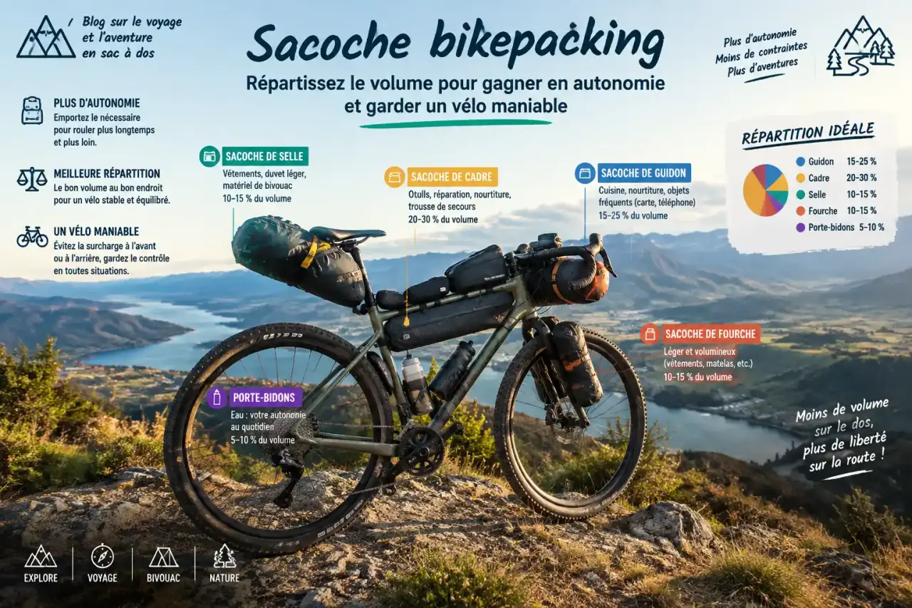 Sacoche bikepacking : répartissez le volume pour gagner en autonomie et garder un vélo maniable