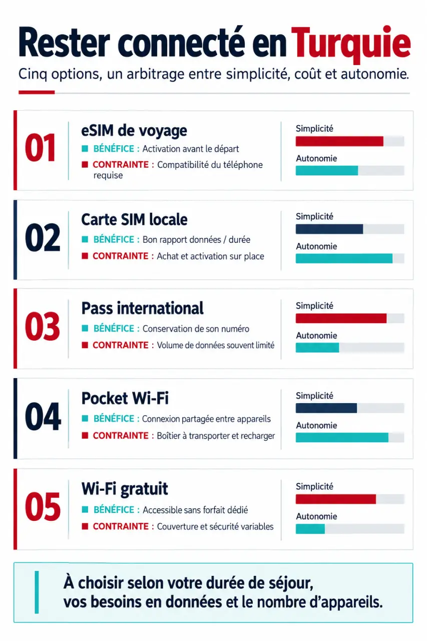 Infographie comparative des solutions de forfait Turquie internet