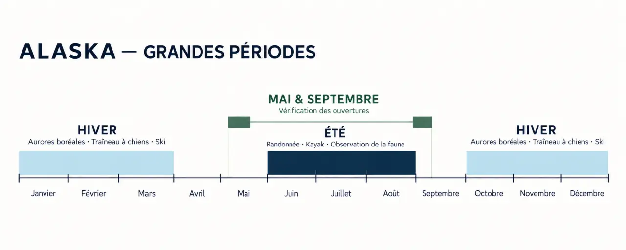 Calendrier des saisons pour organiser un voyage en Alaska