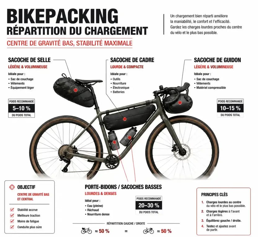 Répartition optimale de l'équipement bikepacking sur un vélo