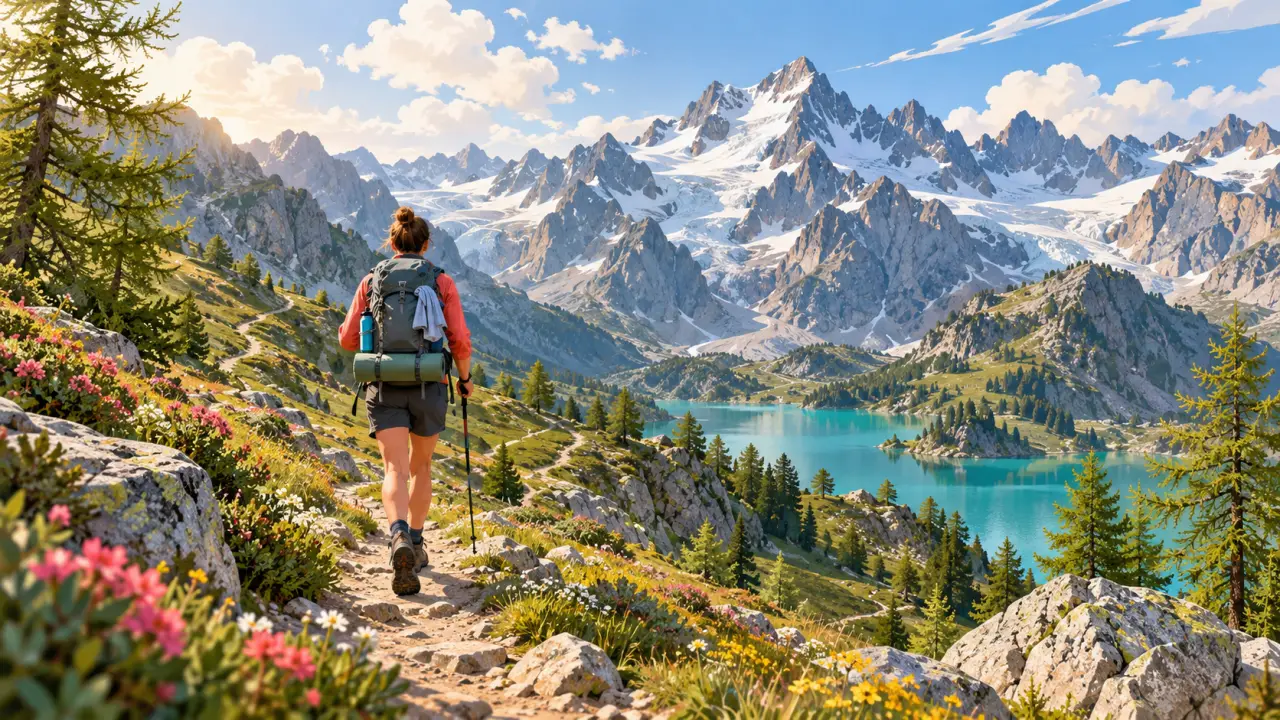Sac à dos léger posé dans un paysage de montagne des Écrins